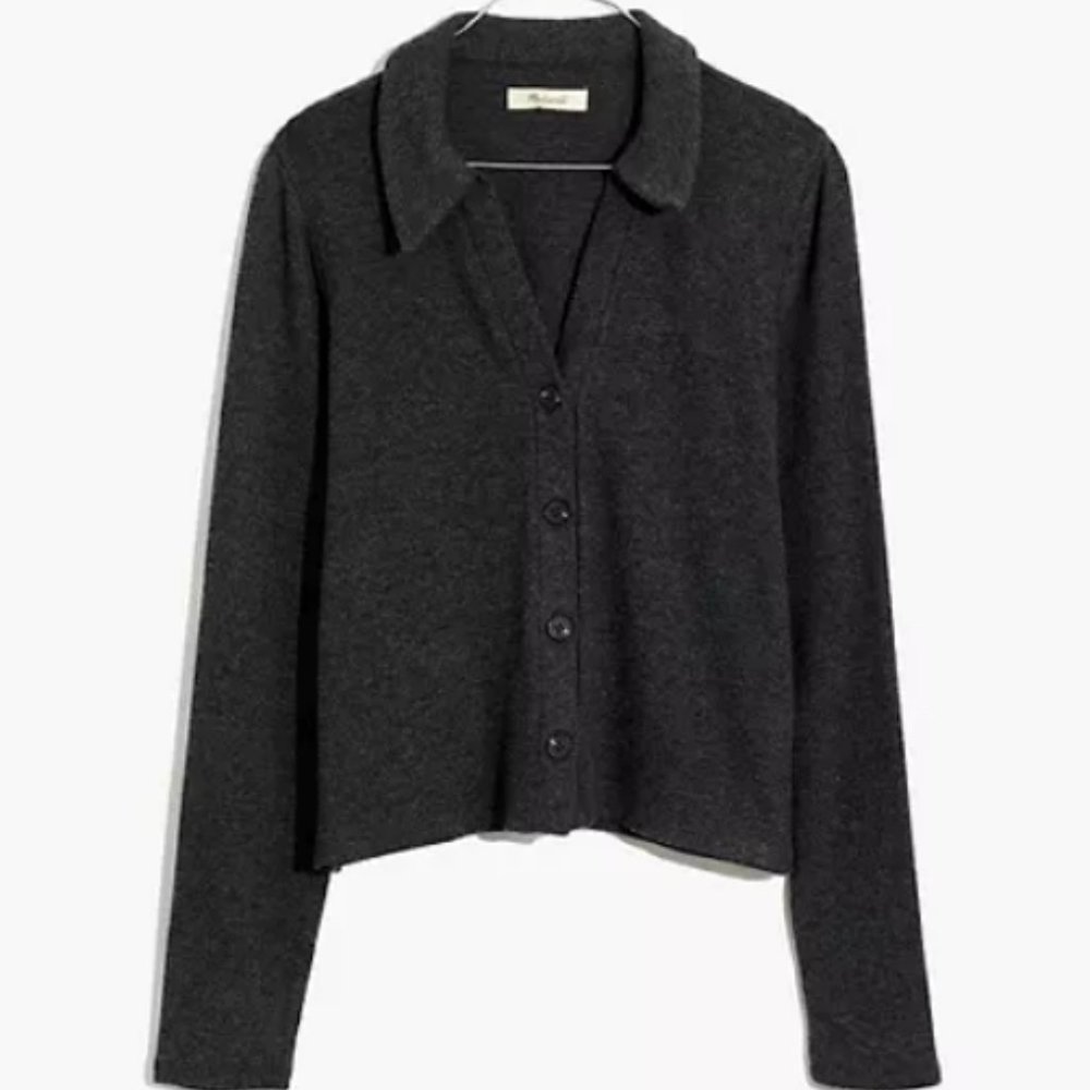 Madewell Brushed Rib Polo Crop Cardigan